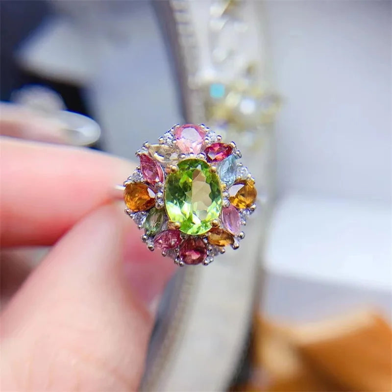 Sterling Silver Peridot Tourmaline Ring for Women