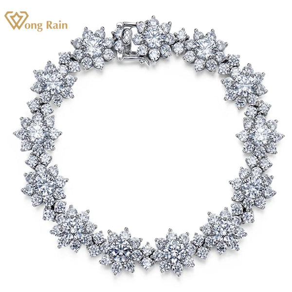 Wong Rain Luxury Solid 925 Sterling Silver Flower Lab Sapphire Gemstone Romantic Bracelets Bangle Fine Jewelry Gift Wholesale