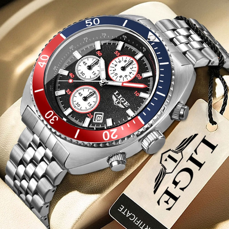 Stainless Steel Quartz Chronograph Wristwatch for Men