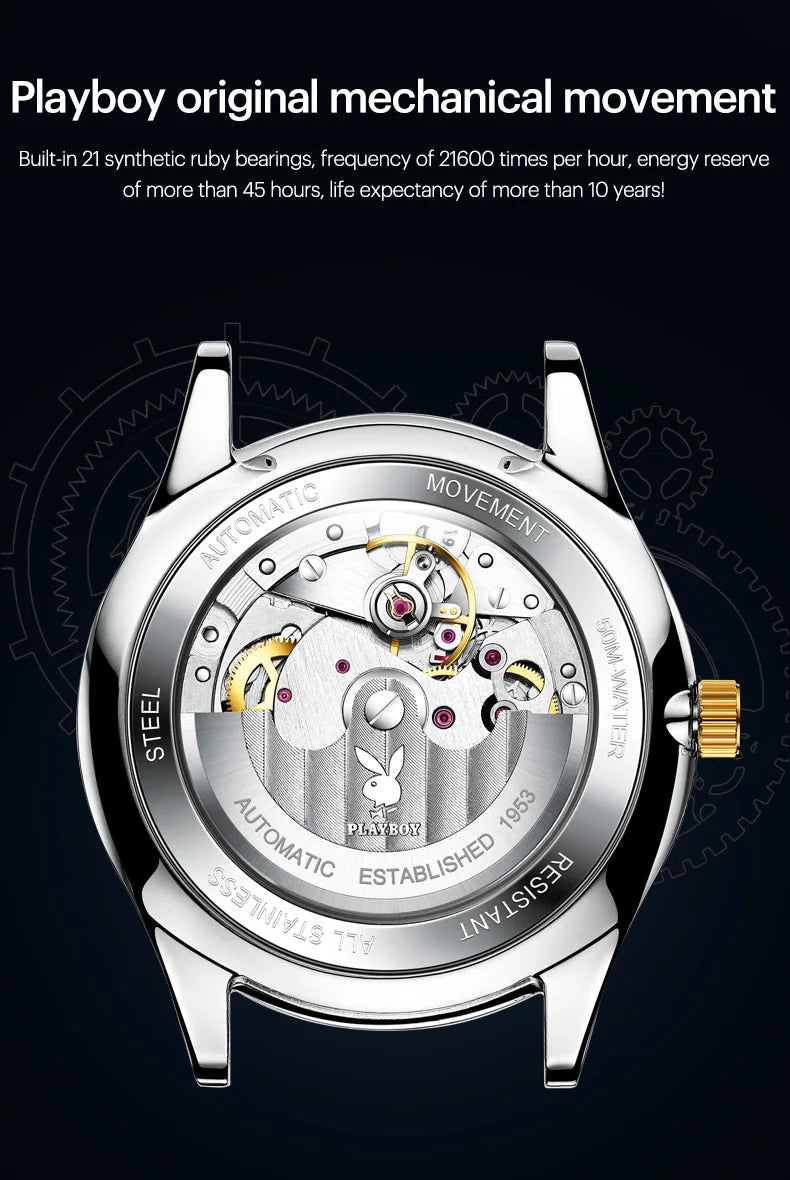 Stainless Steel Automatic Mechanical Watch for Men