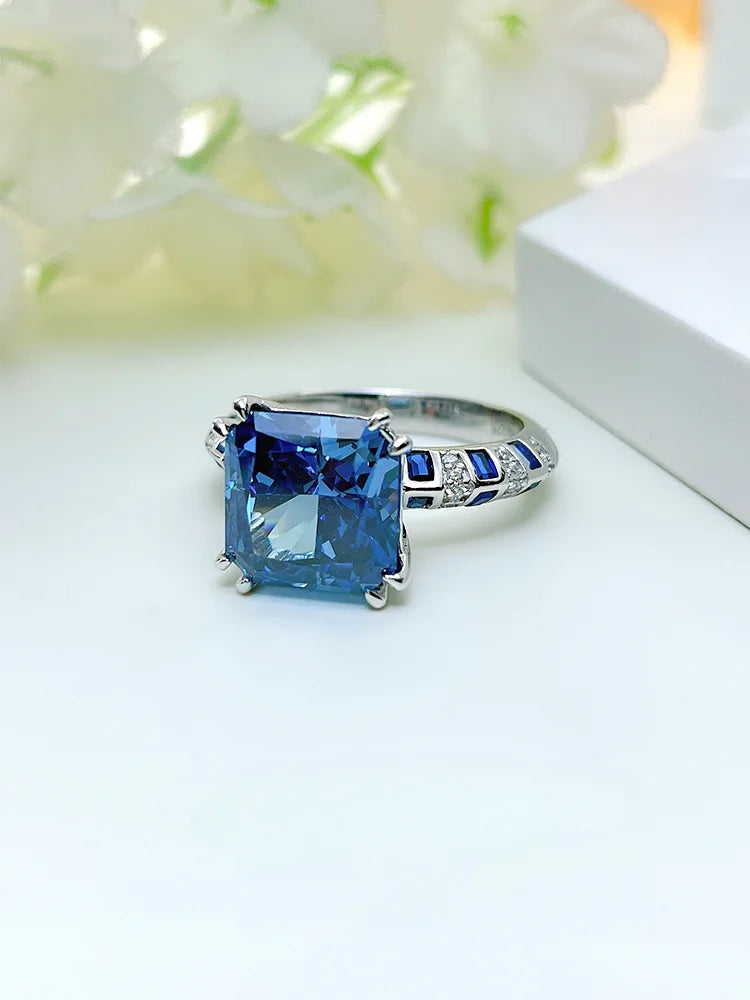 925 Sterling Silver Sea Blue Treasure Ring with Niche for Women