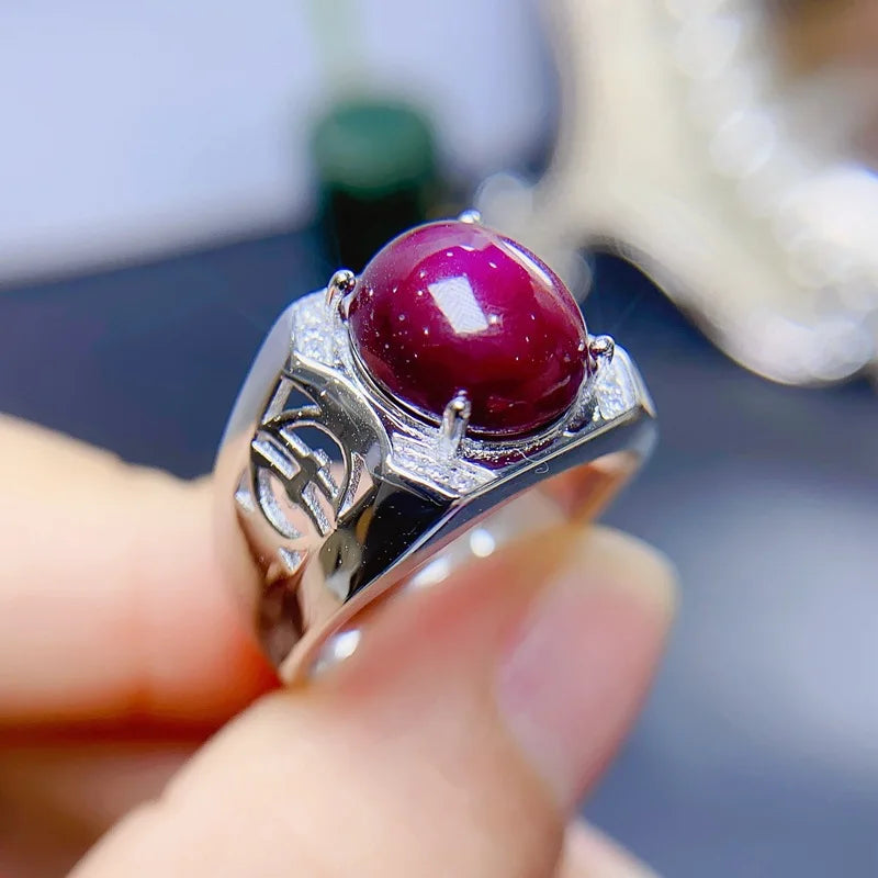 925 Sterling Silver Natural Ruby Ring for Men