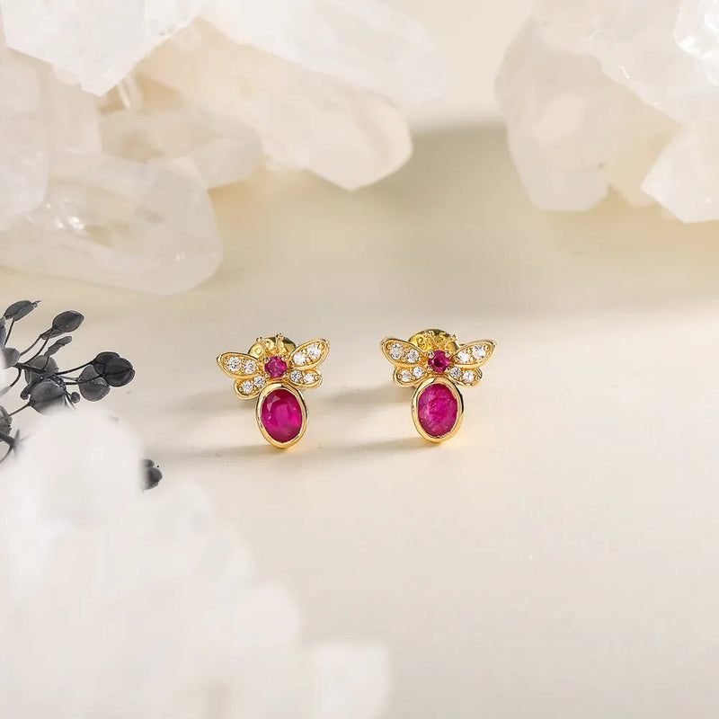 925 Sterling Silver Butterfly Studs Earrings with 1ctw Ruby for Women