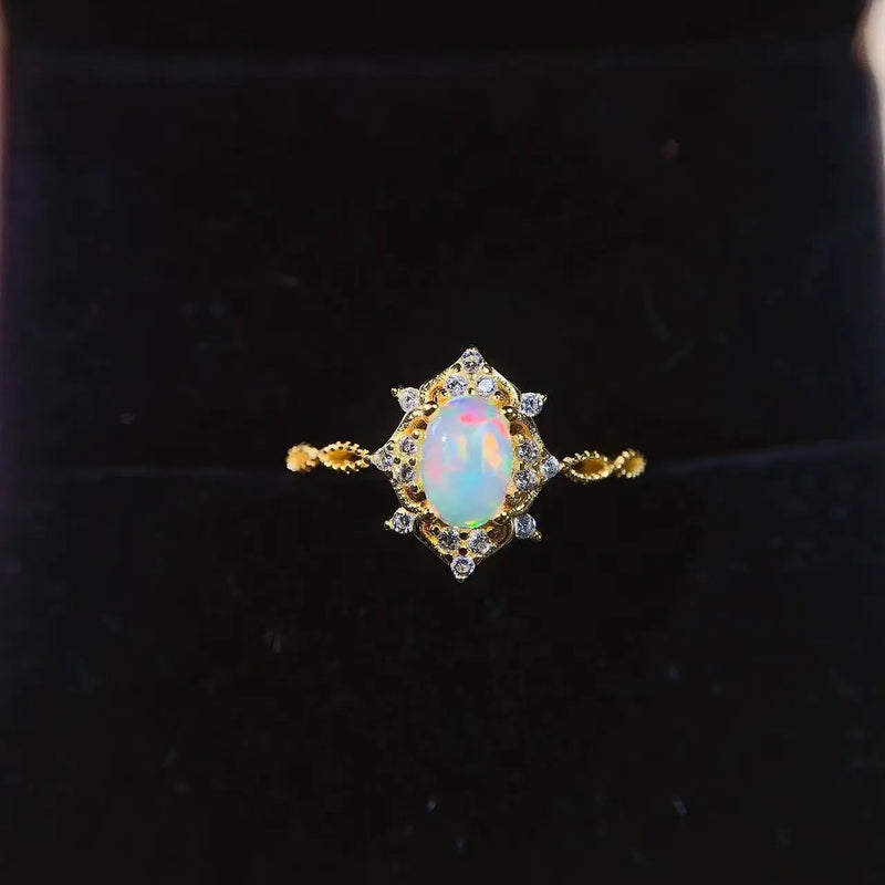 925 Sterling Silver Natural Opal Ring for Women