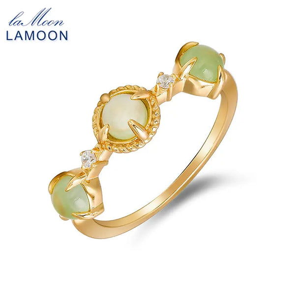 925 Sterling Silver Gold Plated Prehnite Ring for Women