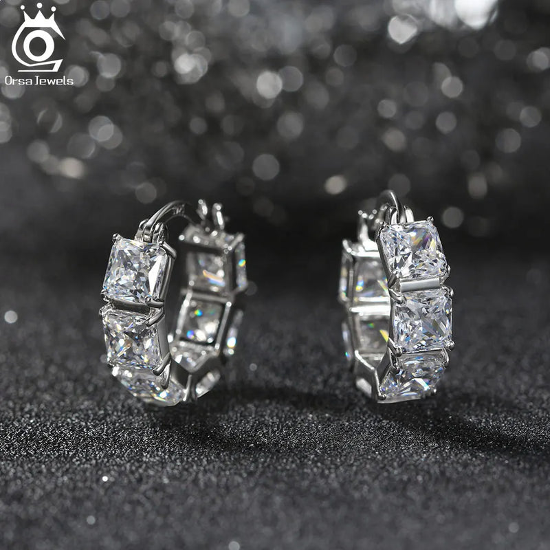 Sterling Silver Round Zircon Hoop Earrings for Women