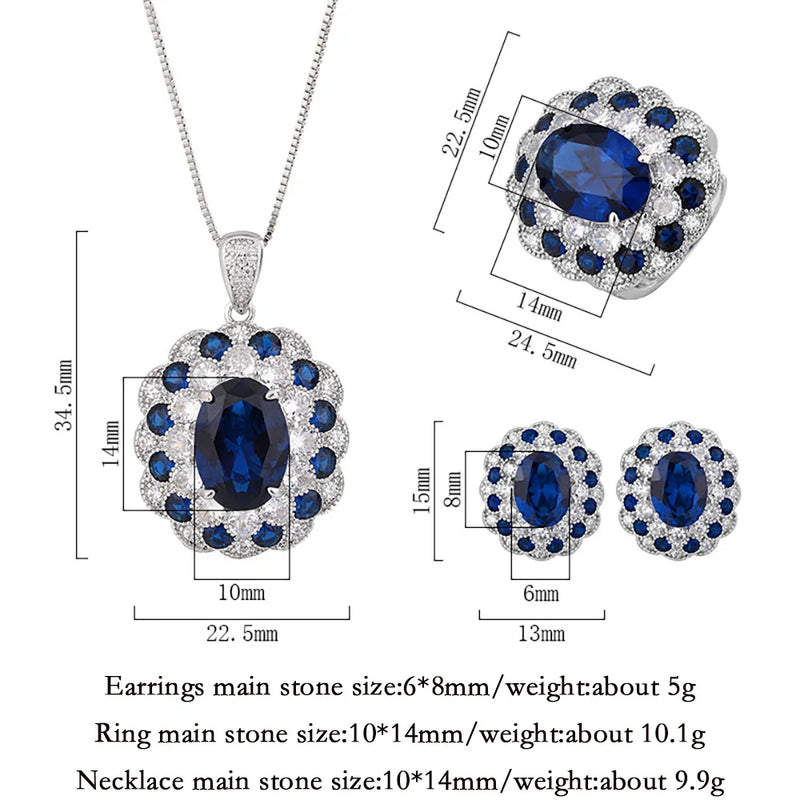 Sterling Silver Lab Diamond 0.50 ctw Sapphire Necklace, Pendant, Rings, Earrings Set for Women