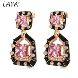 925 Sterling Silver Rose Gold Inlaid Synthetic Pink Crystal Huggie Earrings for Women