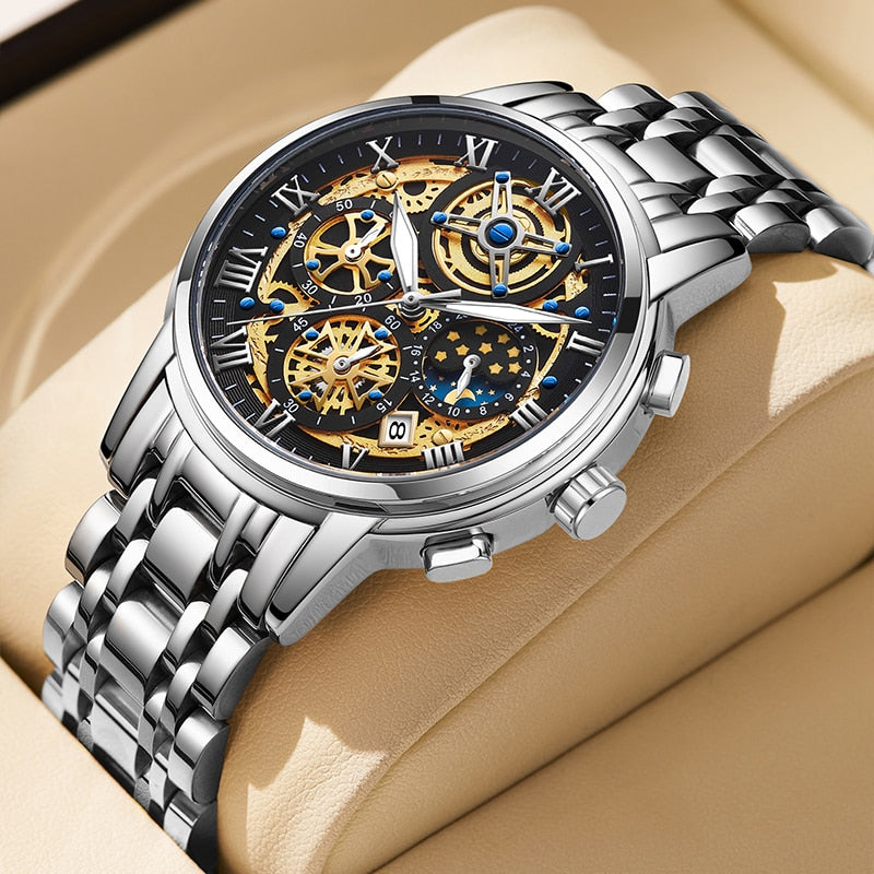 Stainless Steel Quartz Watch with Date Chronograph for Men