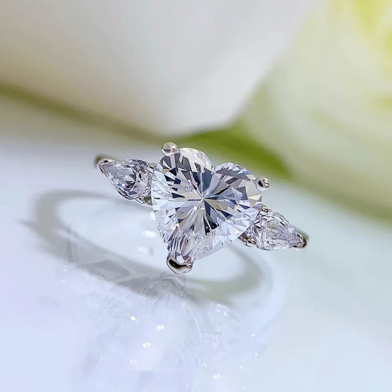 925 Sterling Silver Moissanite Heart Shape Ring for Women