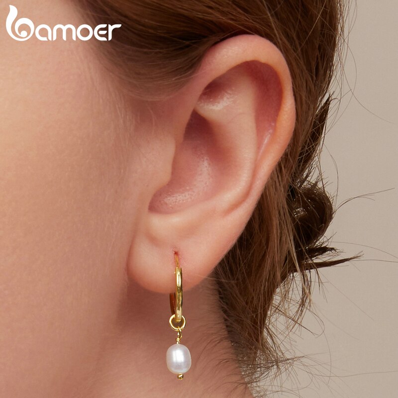 925 Sterling Silver Baroque Irregular Pearl Drop Earrings for Women