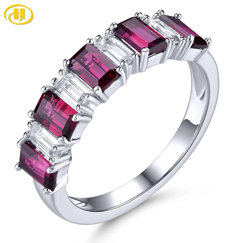 Sterling Silver Rhodolite Garnet and White Topaz Octagon Cut Ring for Women