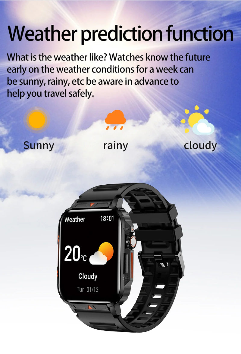 Smart Outdoor Military Watch for Sports Fitness with AI Voice, Waterproof & Bluetooth Call