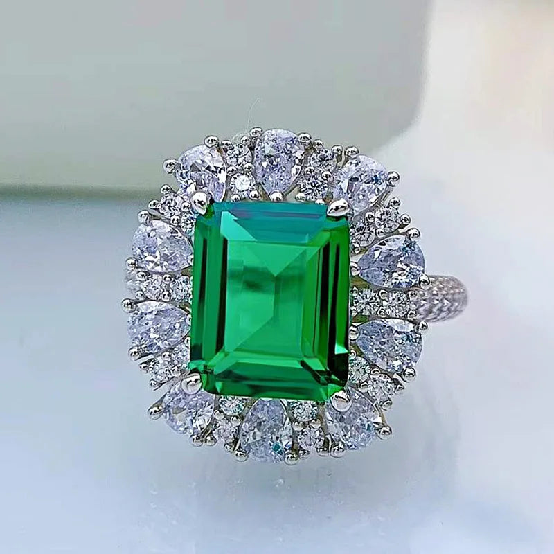 Sterling Silver Emerald Cut Wedding Ring for Women 11x9mm