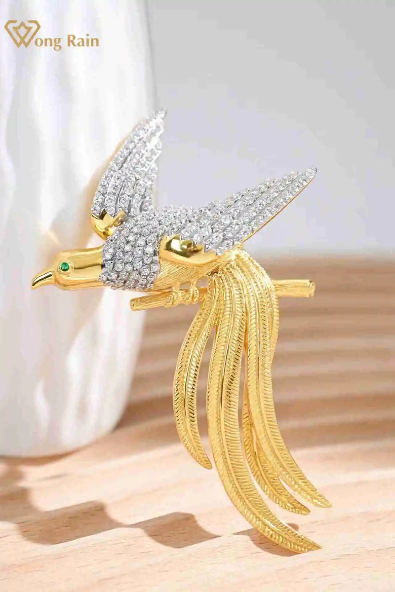 Sterling Silver Emerald Sapphire Created Diamond Bird Brooch for Her