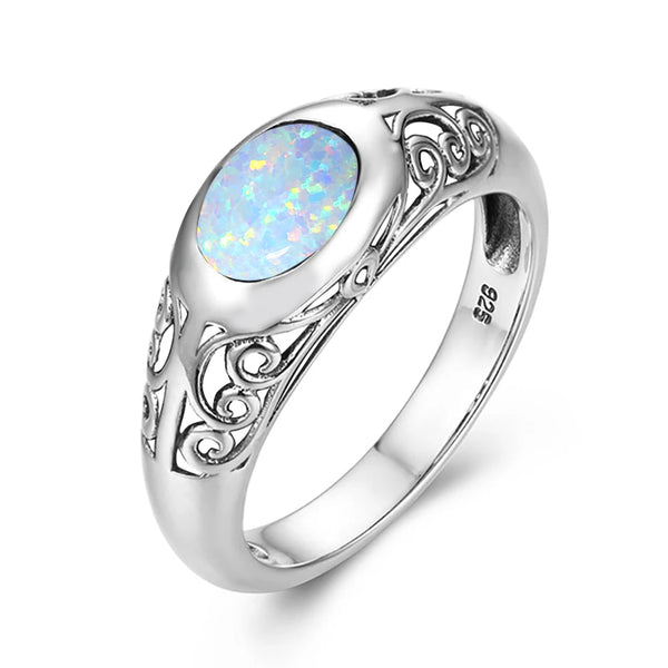 925 Sterling Silver White Fire Opal Ring for Women