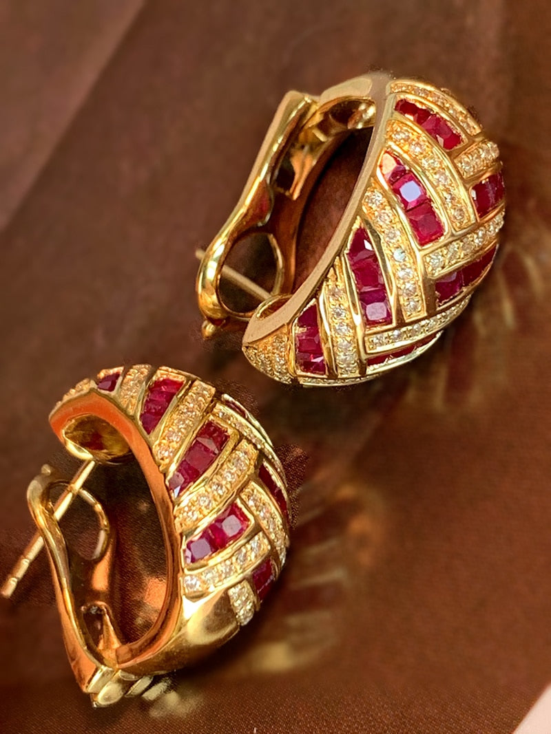 18K Yellow Gold Ruby Earrings for Women