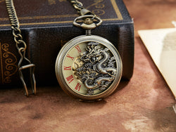 Sterling Silver Dragon Play Ball Steampunk Pocket Watch for Men