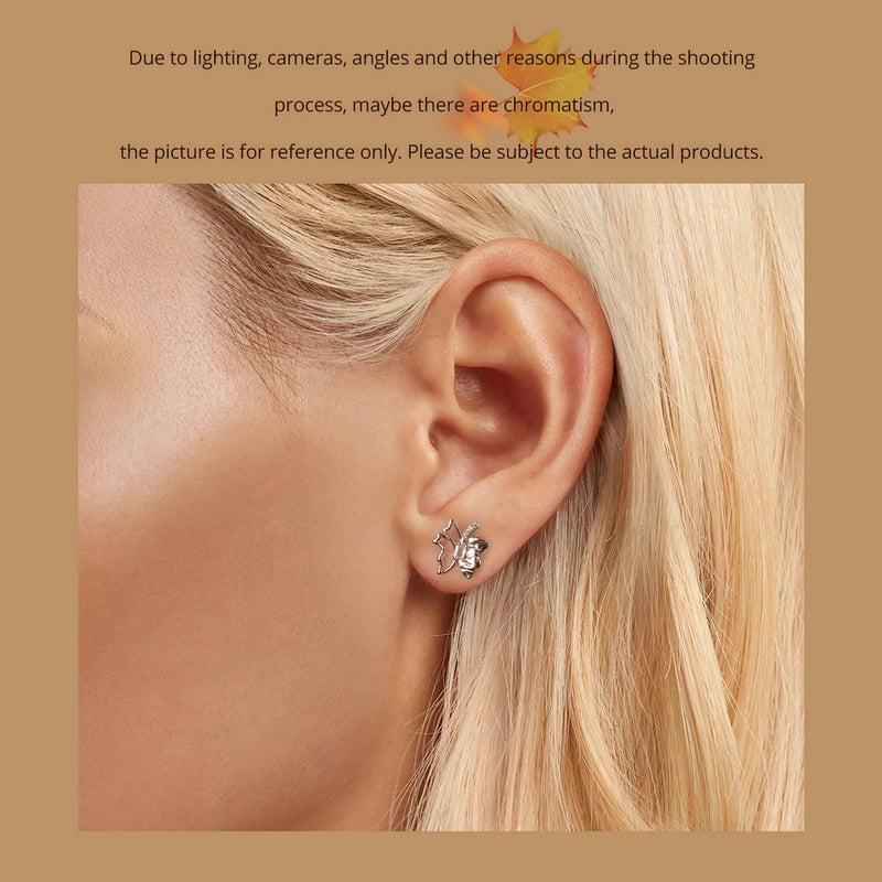 Sterling Silver Autumn Leaf Butterfly Stud Earrings for Women