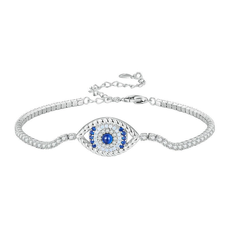 925 Sterling Silver Blue Evil Eye & Cubic Zirconia Tennis Bracelet for Women