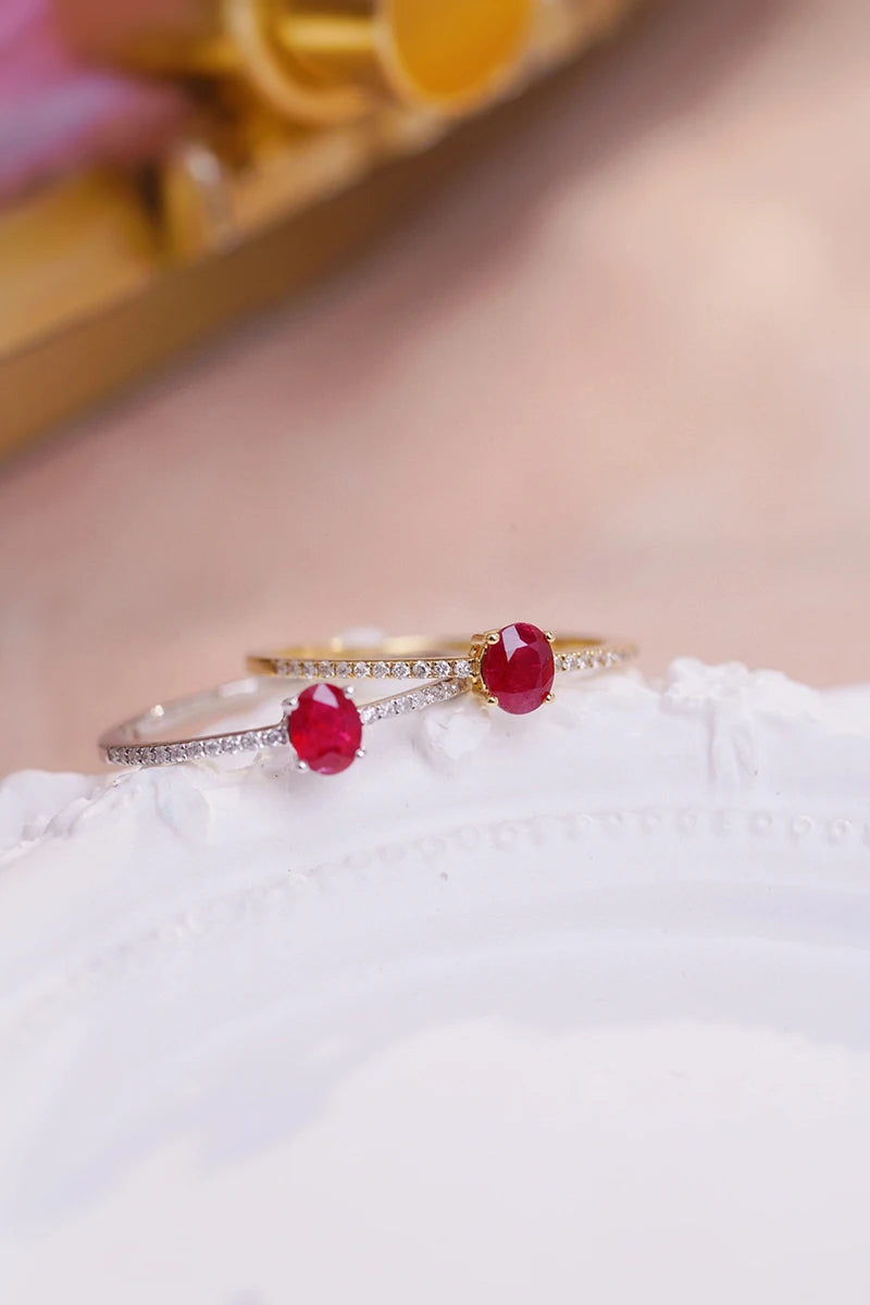 18K White or Yellow Gold Natural Ruby Ring for Women