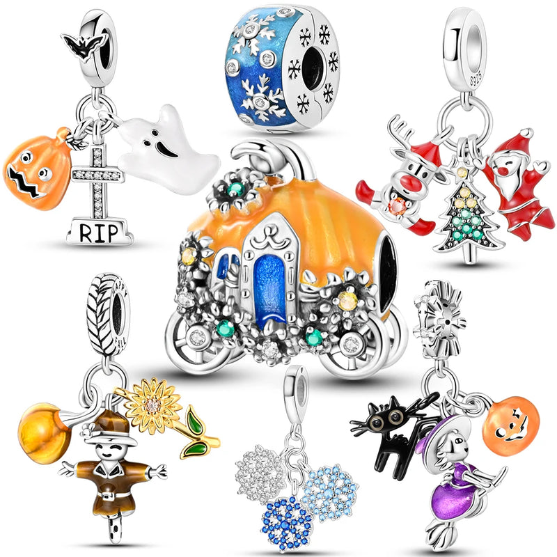 Sterling Silver Christmas Tree & Santa Claus Charms for Women