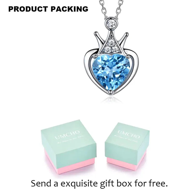 Sterling Silver Blue Topaz Heart Pendant Necklace for Women