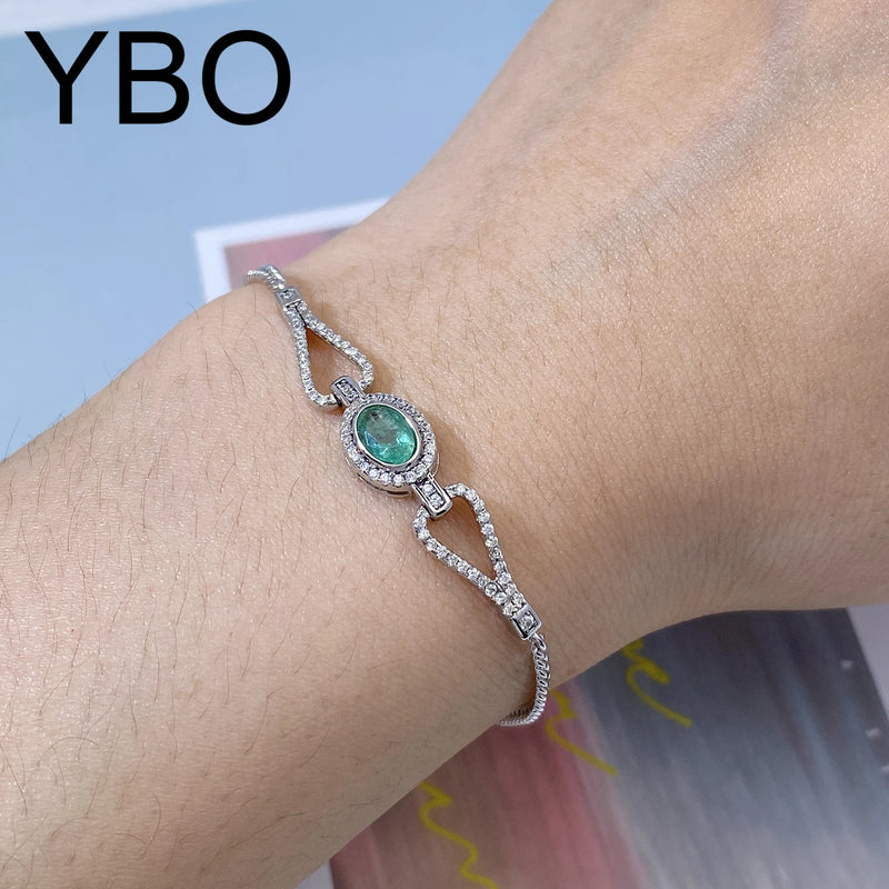 925 Sterling Silver Oval Emerald Zircon Tennis Bracelet for Women