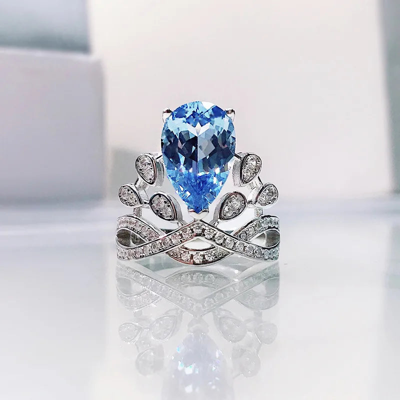 Sterling Silver Blue Topaz Crown Ring for Women