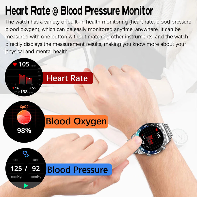 Gold Smart Watch with NFC AMOLED HD Screen Heart Rate Monitor and Bluetooth Call for Men & Women