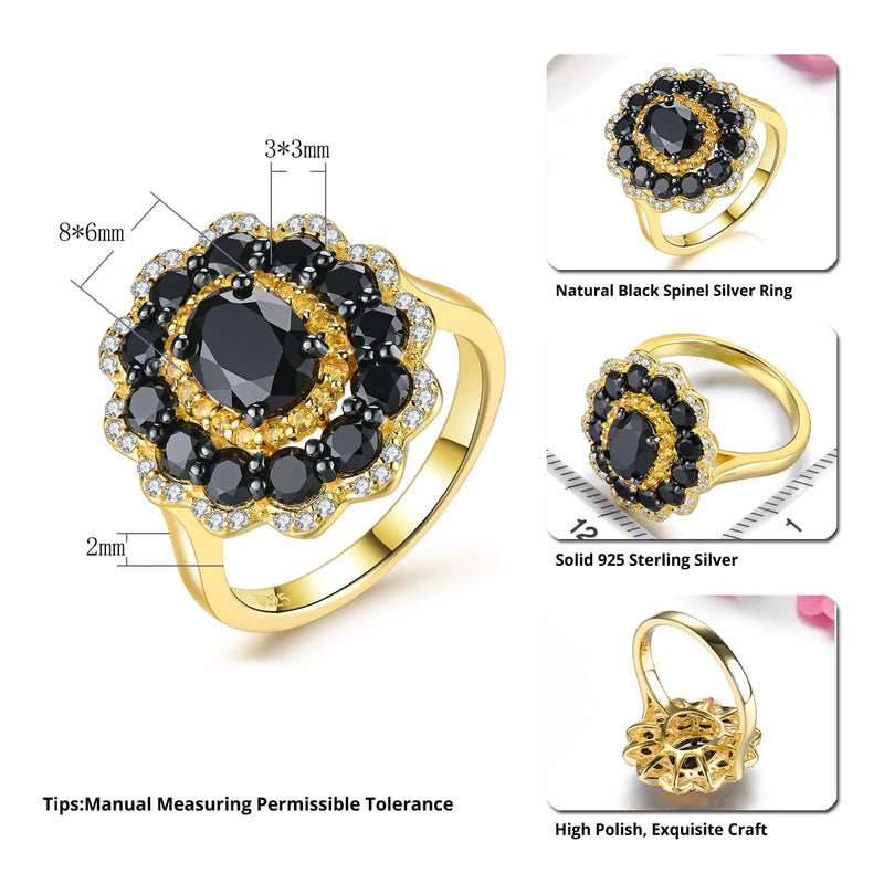 Silver 3.5 ctw Black Spinel and Citrine Rings for Women