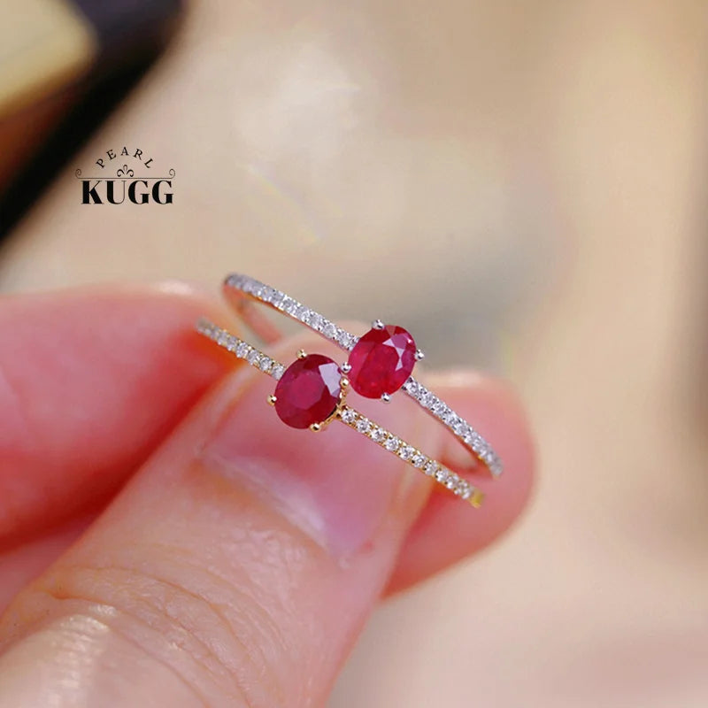 18K White or Yellow Gold Natural Ruby Ring for Women