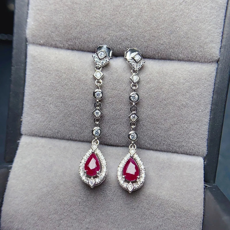 Sterling Silver Natural Ruby Earrings for Women