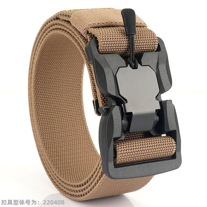 Black Nylon Elastic Tactical Belt with Magnetic Quick Release Buckle for Men