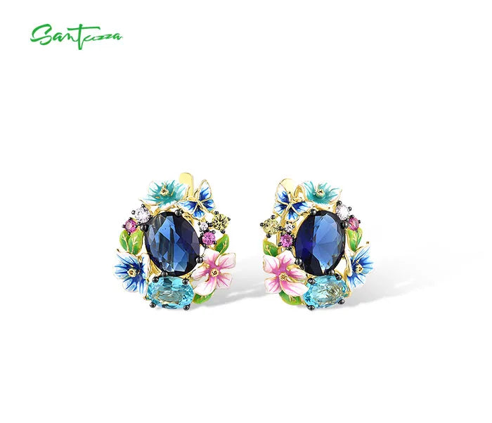 925 Sterling Silver Flower Enamel Jewelry Set for Woman