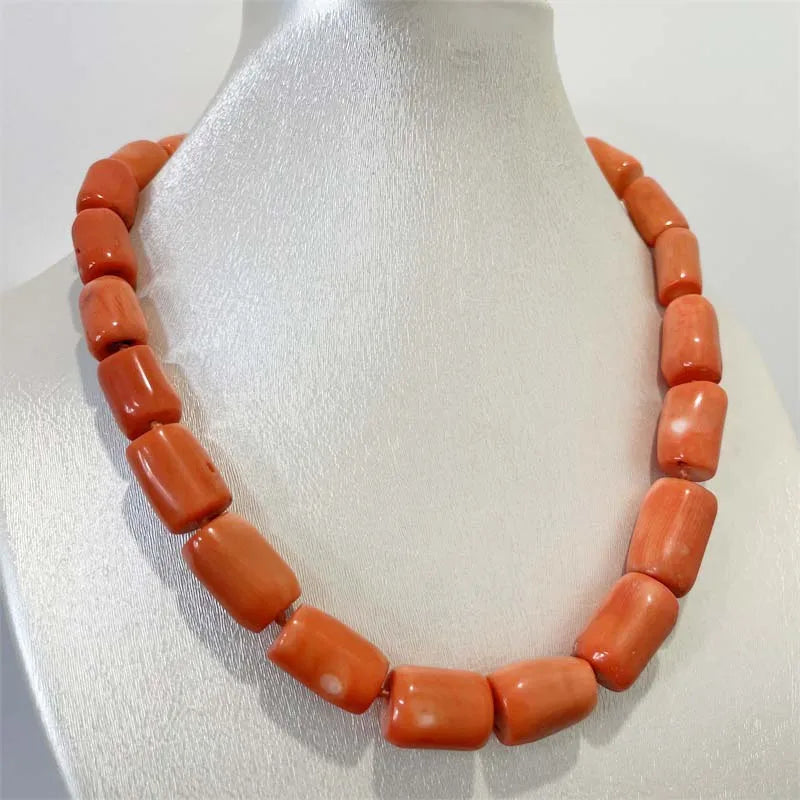 Sterling Silver Orange Coral Geometric Necklace (3.00 ctw), Choker for Women