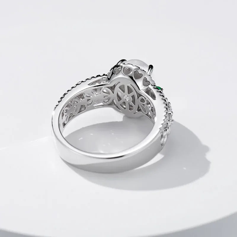 925 Sterling Silver Sapphire Jade High Carbon Diamonds Ring