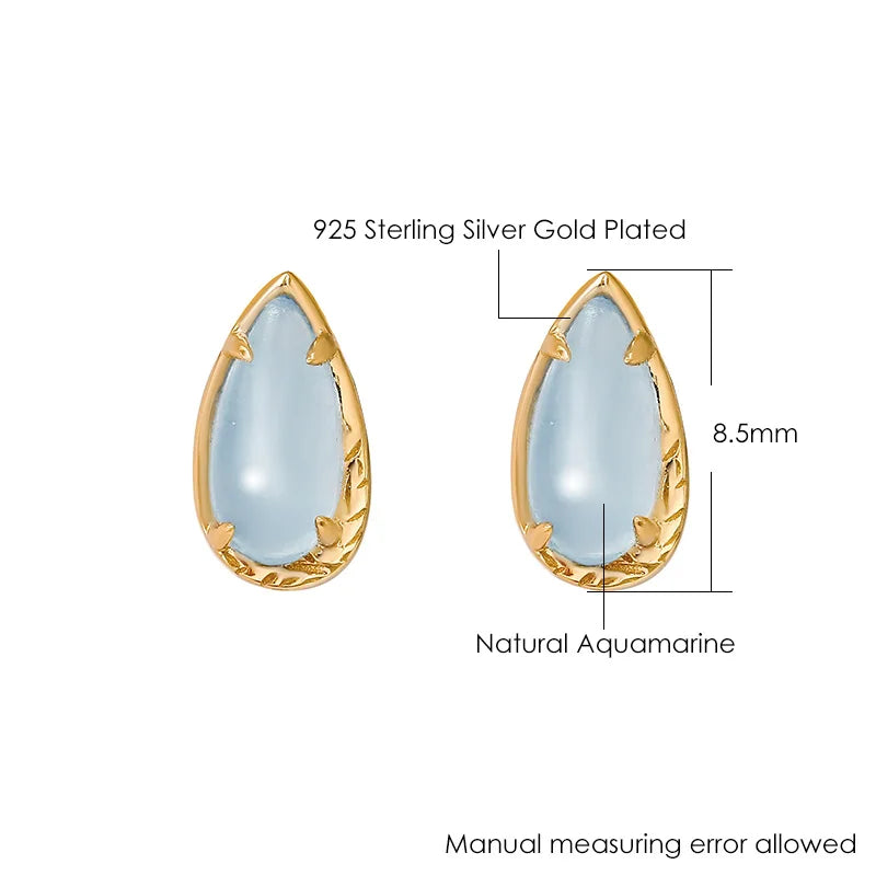 925 Sterling Silver Gold Vermeil Aquamarine Stud Earrings for Women