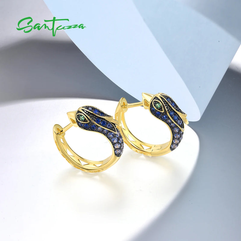 925 Sterling Silver Blue Green Stone Phoenix Earrings for Women