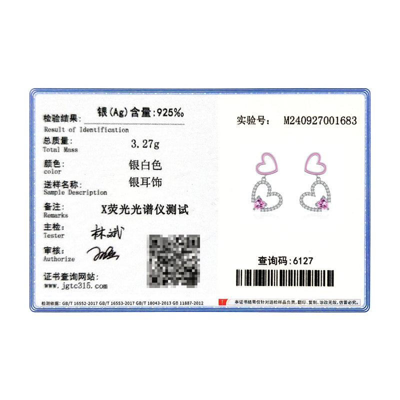 Sterling Silver Pink CZ Enamel Heart Dangle Earrings for Women