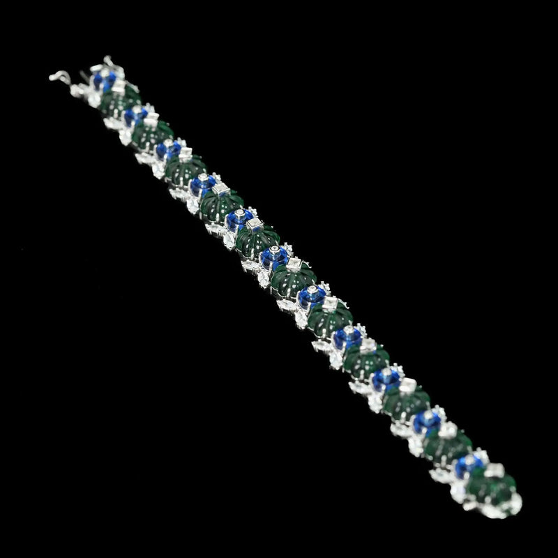 Sterling Silver Lab Sapphire High Carbon Diamonds Gemstone Bracelet