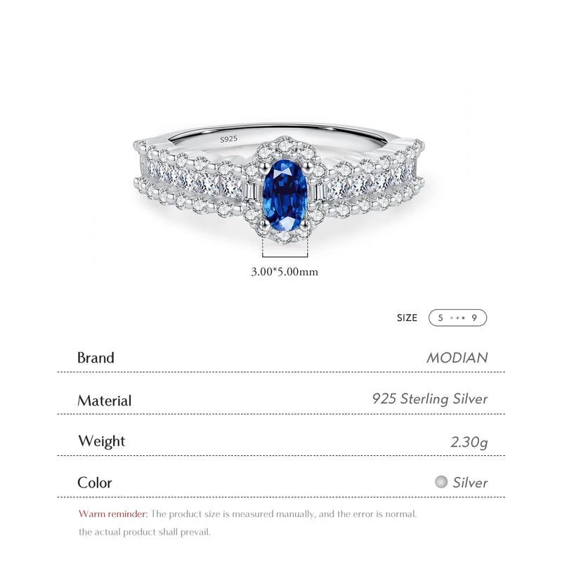 Sterling Silver Oval Blue CZ Ring for Women