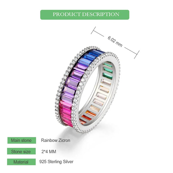 925 Sterling Silver Rings with Rainbow Crystal and Zircon for Women