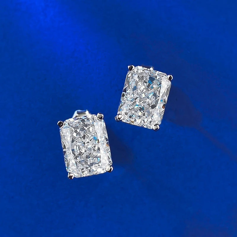 Sterling Silver Crushed Ice Lab Sapphire Ear Studs for Women