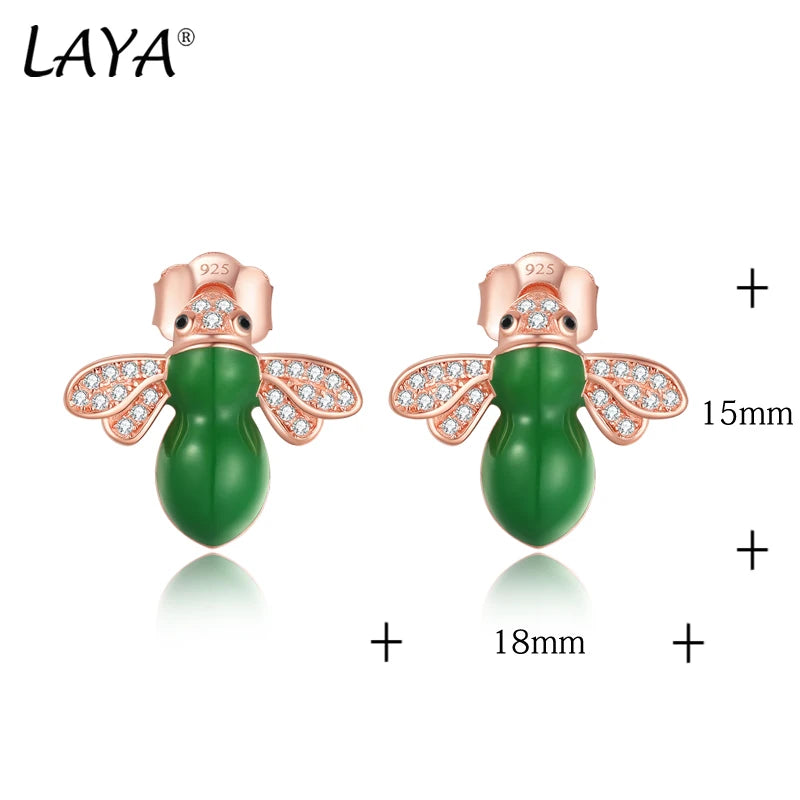 Sterling Silver Enamel Bee Stud Earrings with Sparkling Zircon for Girl