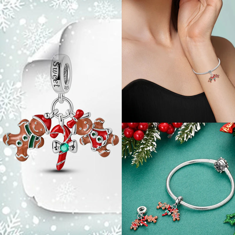 Sterling Silver Snowman, Christmas Tree, and Elk Charms Pendants for Jewelry Making for Women