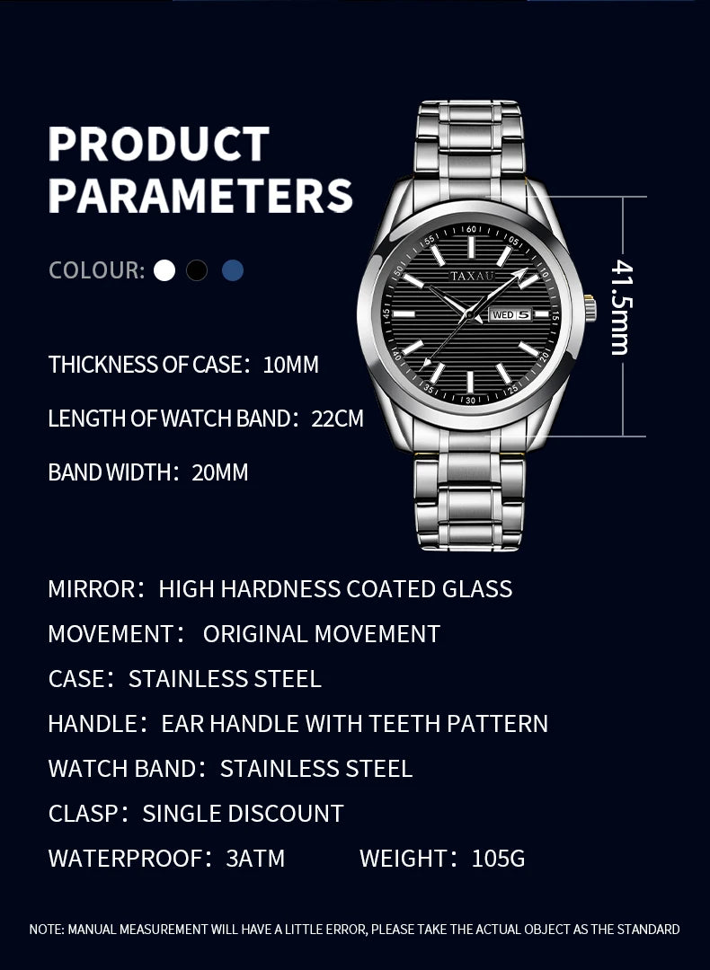 Stainless Steel Quartz Luminous Casual Watch for Men