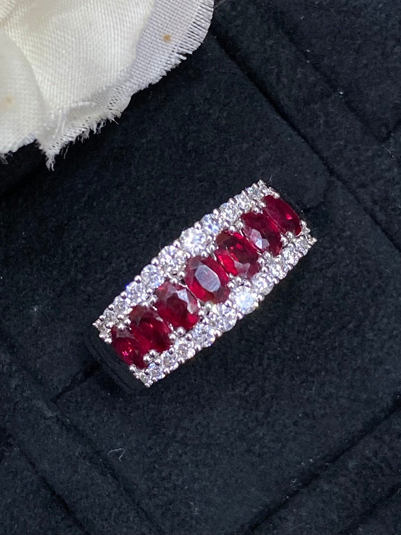 White Gold Natural Ruby Square Ring for Women