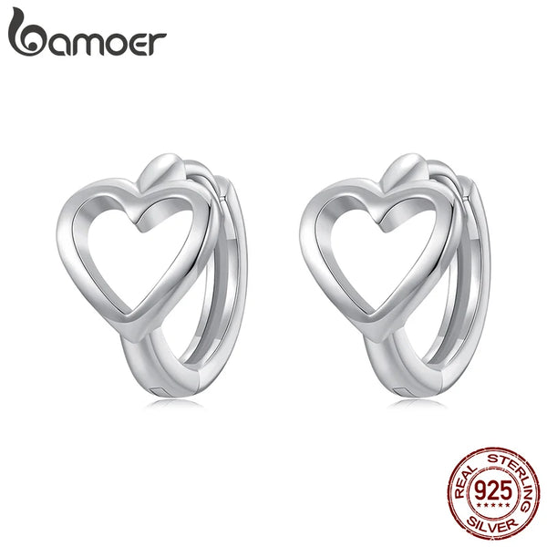 Sterling Silver Heart Hoop Earrings for Women