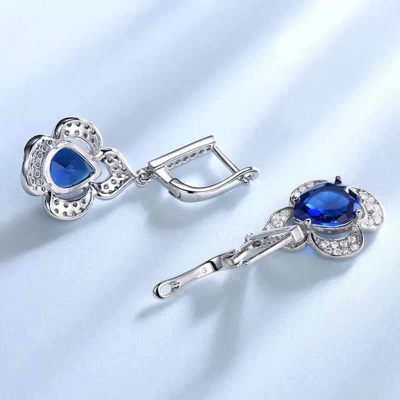 Sterling Silver Blue Sapphire Dangle Earrings for Women